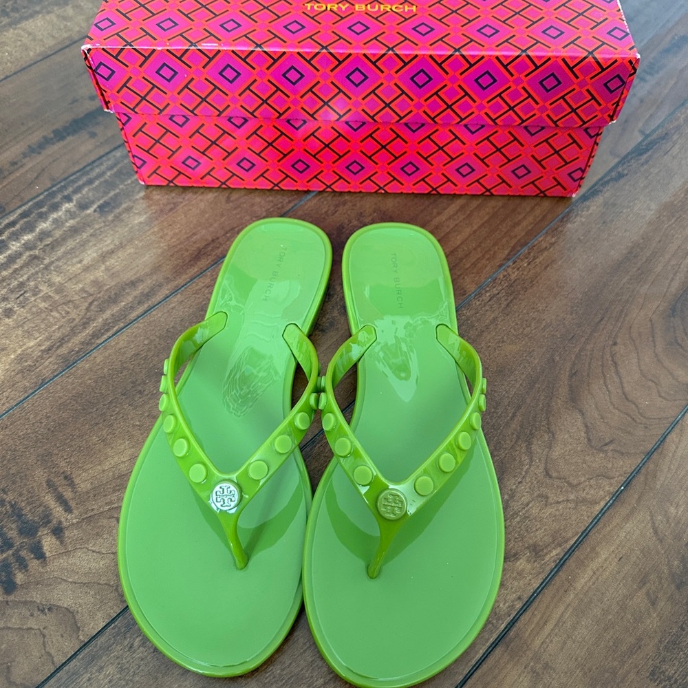 Tory Burch Green Jelly Sandals with Studded Straps size 7